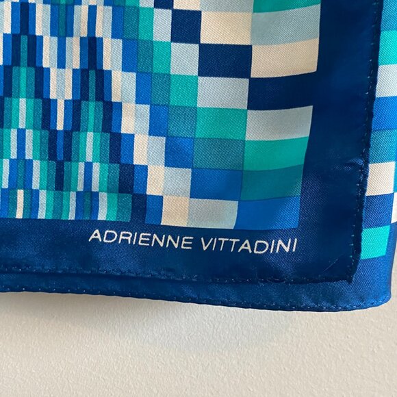 100% Silk Scarf in Blue Monotone Geometric Abstract Print Adrienne Vittadini - Picture 2 of 9